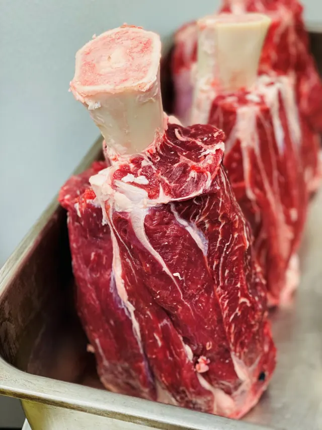 A raw beef shank at Chicago Culinary Kitchen