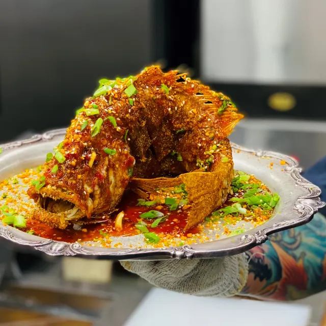 A whole snapper from Chicago Culinary Kitchen